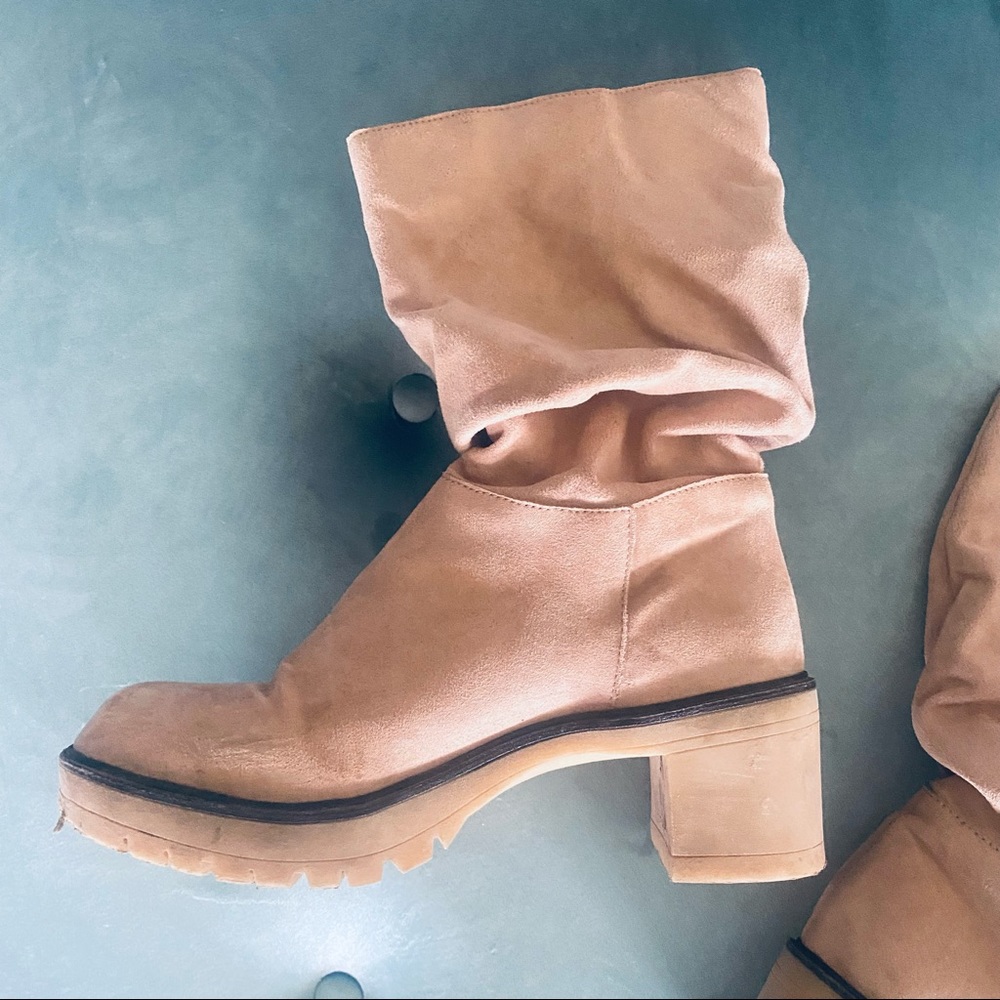 Boutique tan faux suede mid calf slouchy boots - Picture 9 of 13